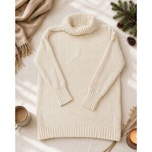Skylar + Jade Women’s Small Cream Chunky Knit Turtleneck Sweater Pullover